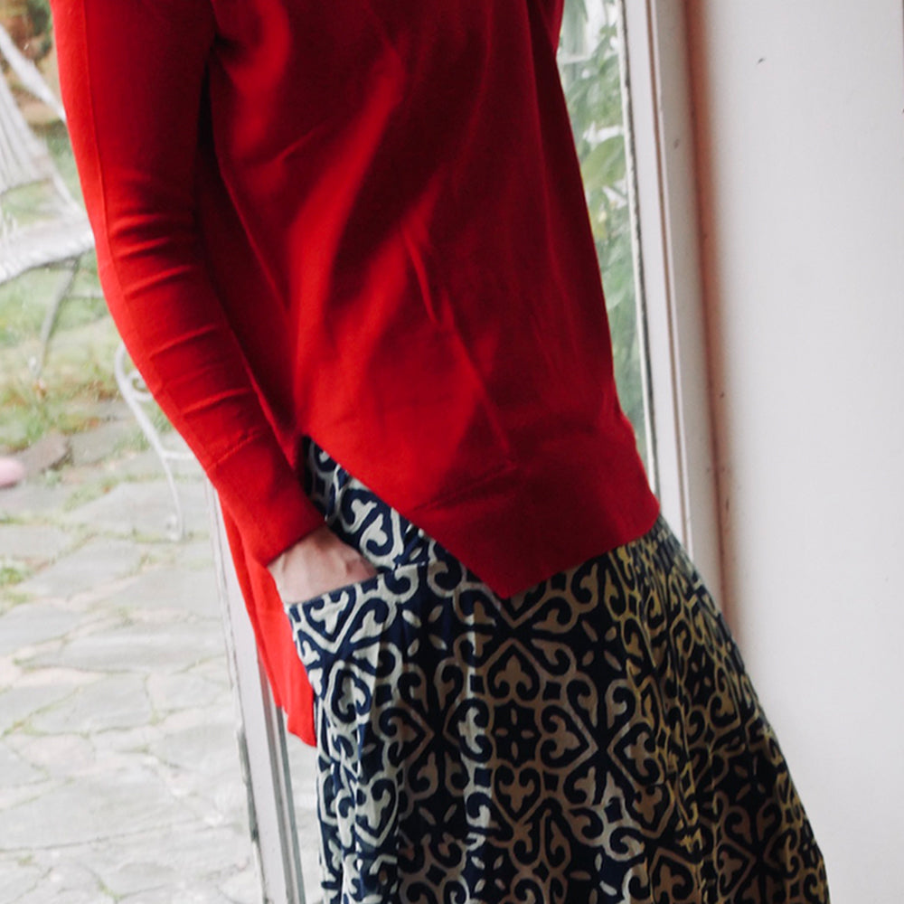 Welligogs Women's Merino Wool Oversized Roll Neck Jumper in Red