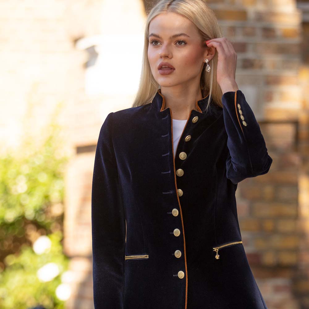 Welligogs Seville Velvet Coat in Navy