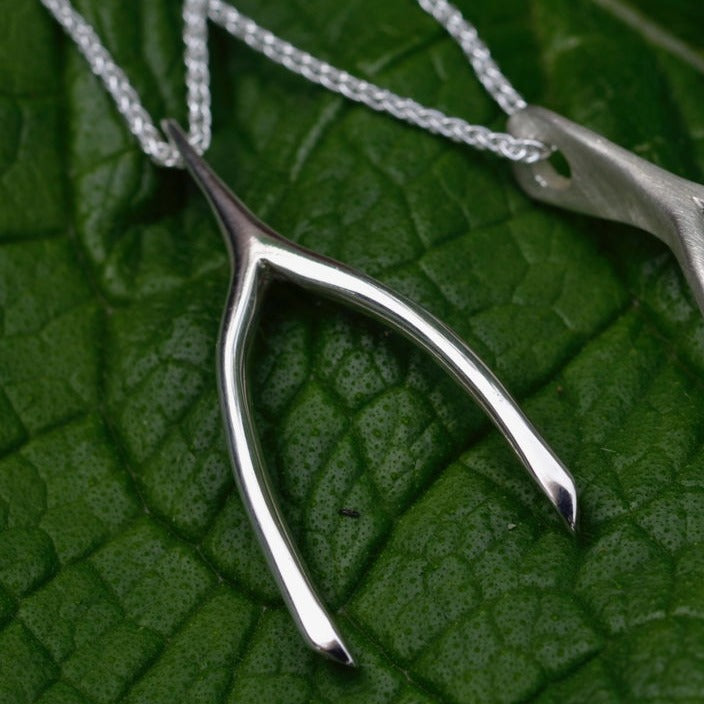 Spirit Wishbone Silver Necklace Polished