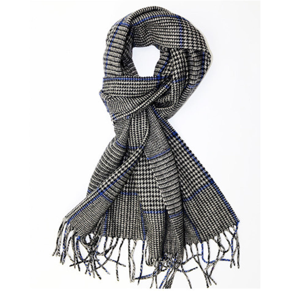 Pure wool mens scarf in dark in blue & black check - RedMillsStore.ie