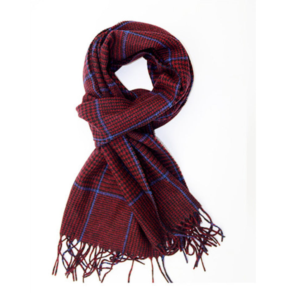 Men scarf cashmere wool, Dark blue red