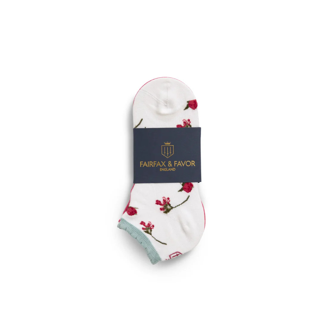Fairfax & Favor Signature Ladies Trainer Sock in Floral, Cherry & Mint