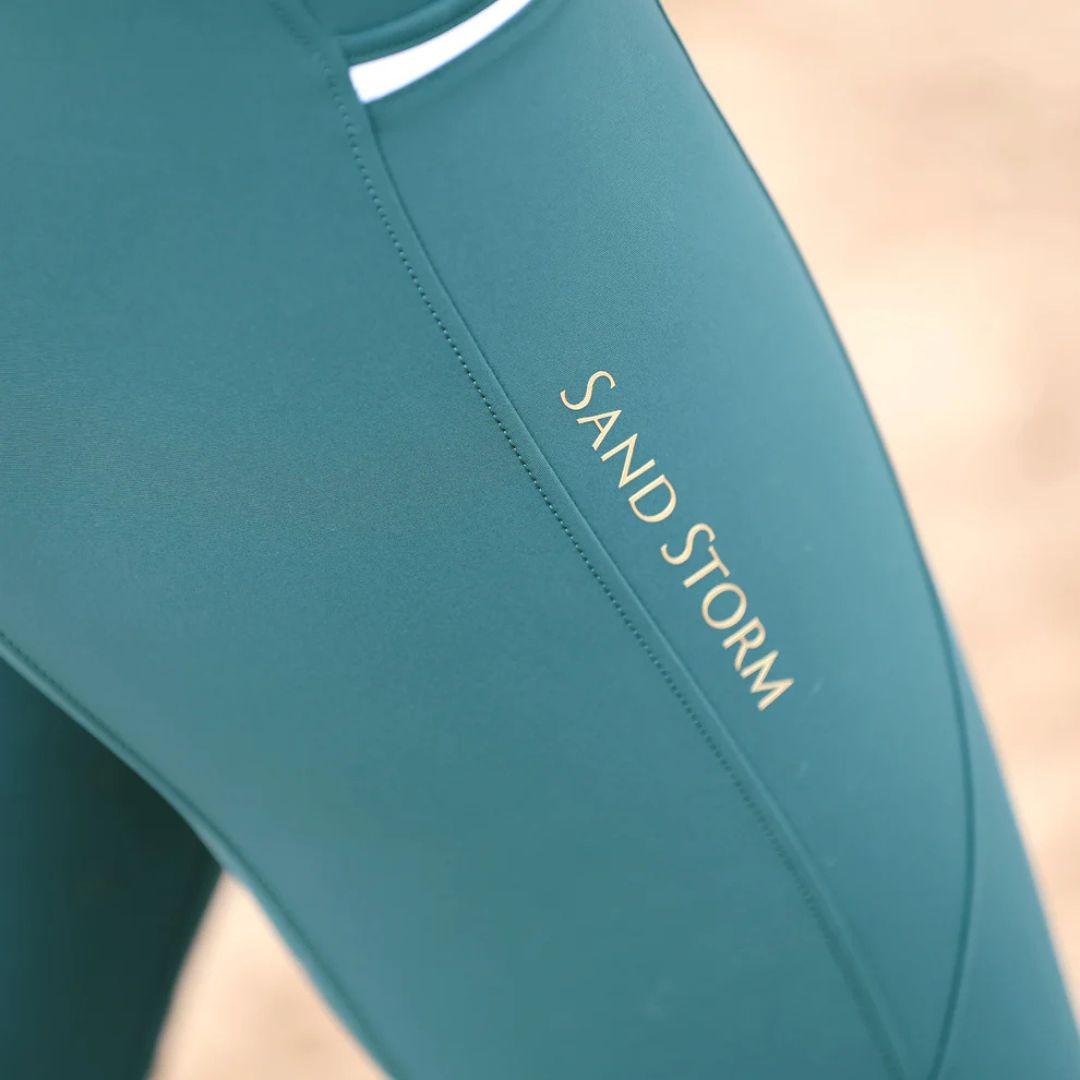 SandStorm Women's Lux Performance Hybrid Riding Leggings in Emerald Green