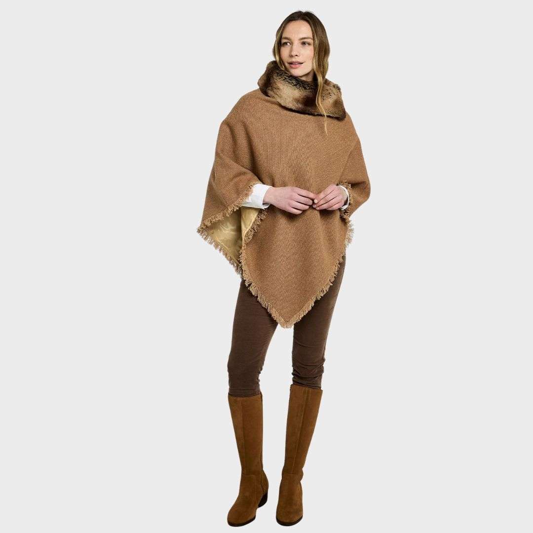 Dubarry Women's Silverfir Tweed Poncho in Camel Twill