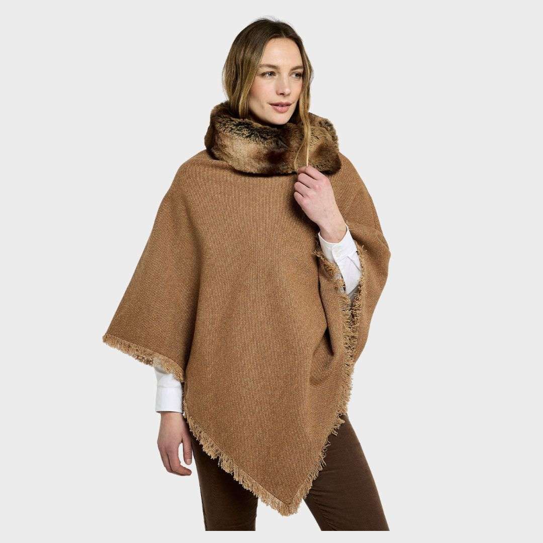 Dubarry Women's Silverfir Tweed Poncho in Camel Twill
