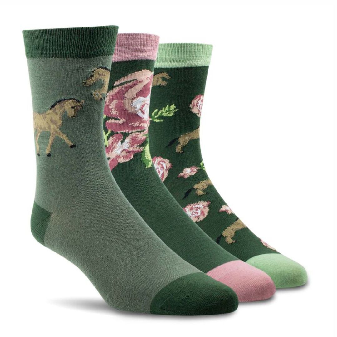 Ariat Women's Charm Crew Socks in Floral Horse