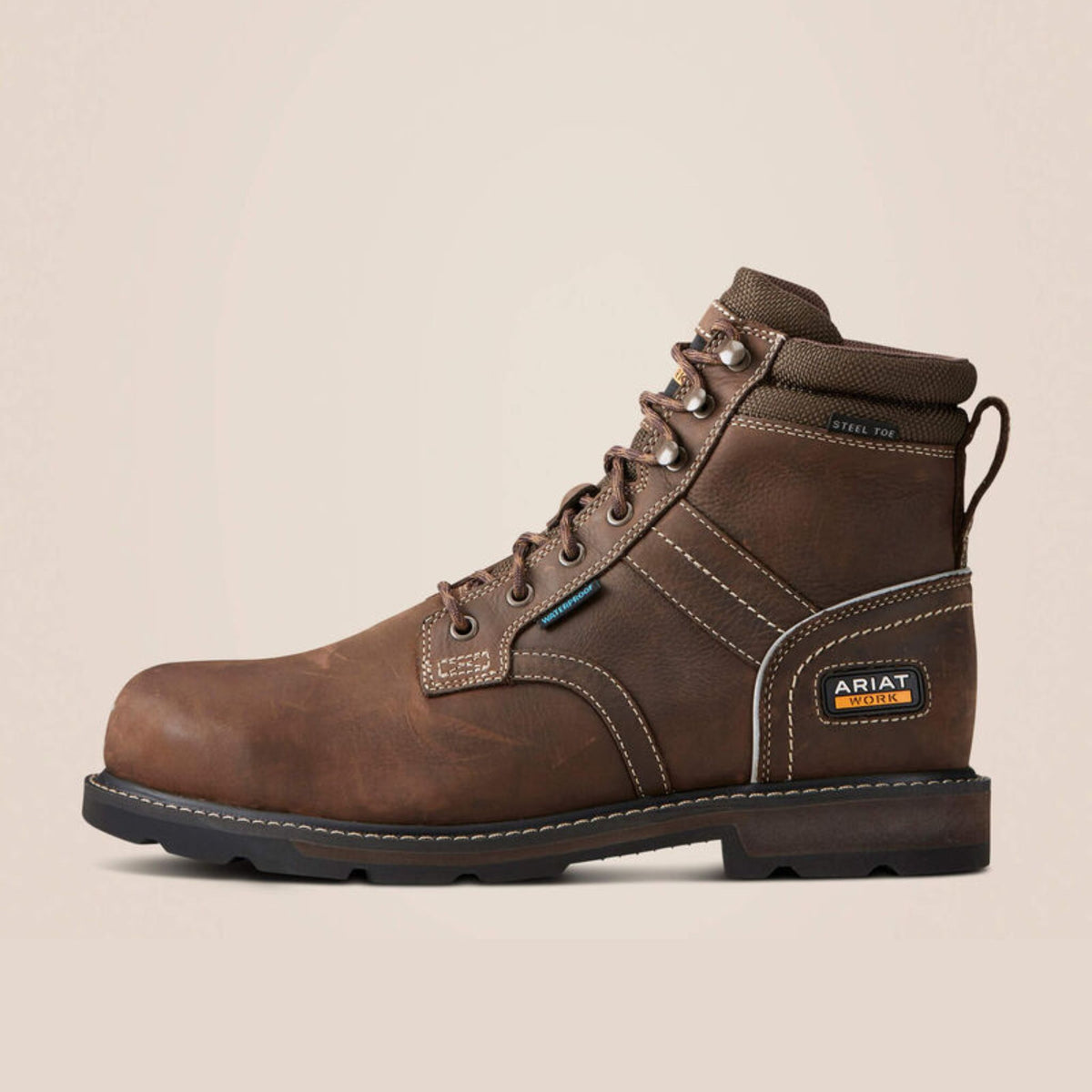 Ariat Men's Groundbreaker 6" Lace Steel Toe Waterproof Work Boot in Dark Brown