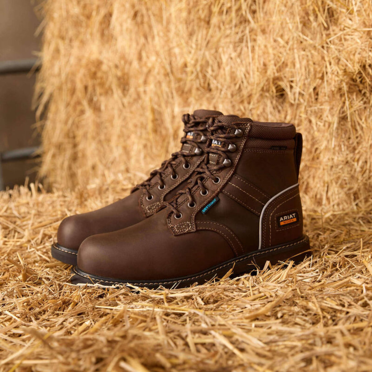 Ariat Men's Groundbreaker 6" Lace Steel Toe Waterproof Work Boot in Dark Brown