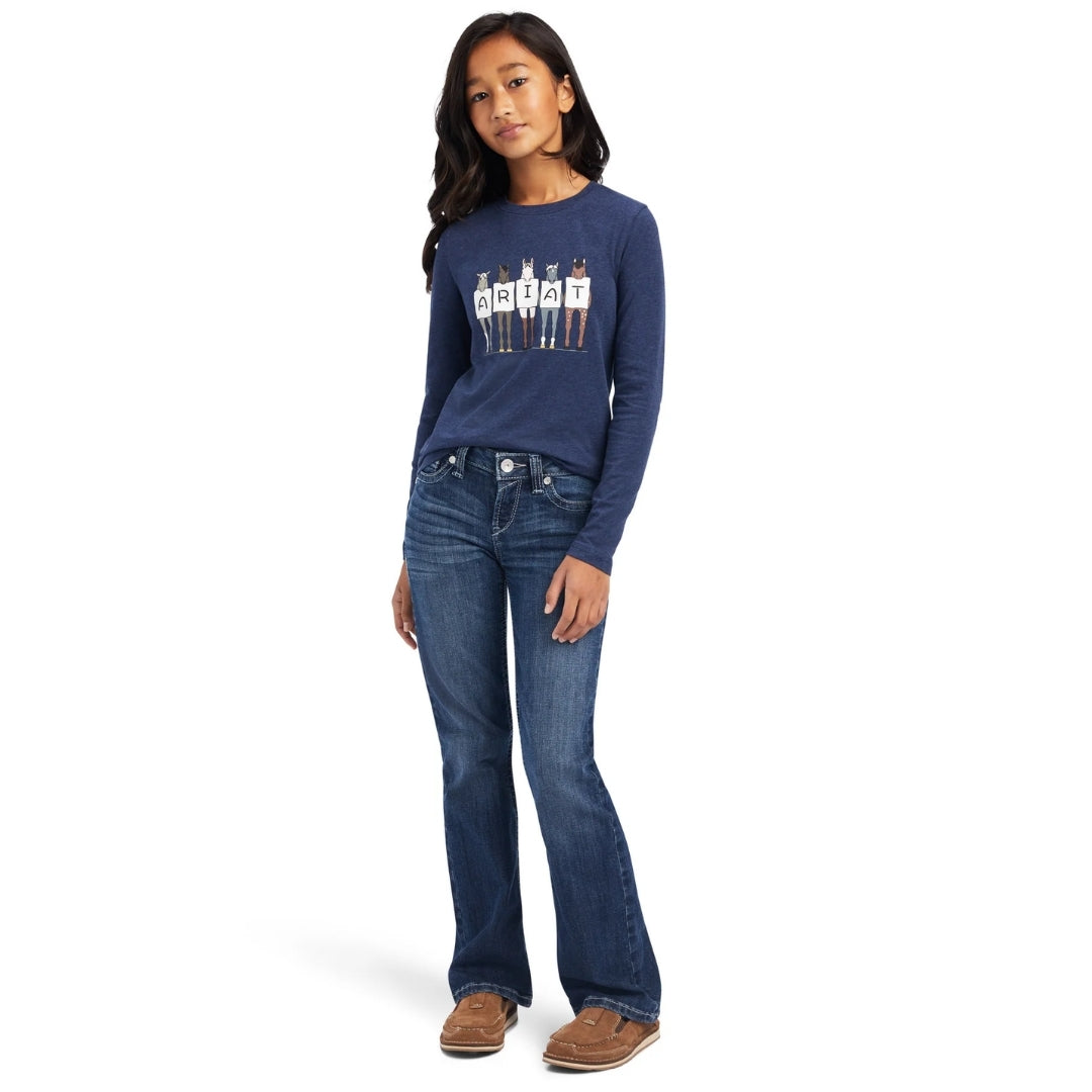 Ariat Youth Fan Club Long Sleeve T-Shirt in Navy Heather