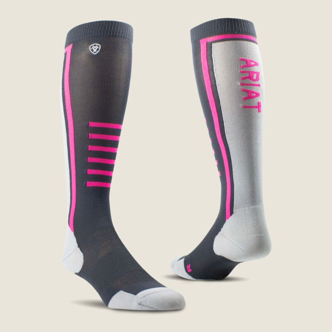 AriatTEK Slimline Performance Riding Socks in Ebony & Knockout Pink