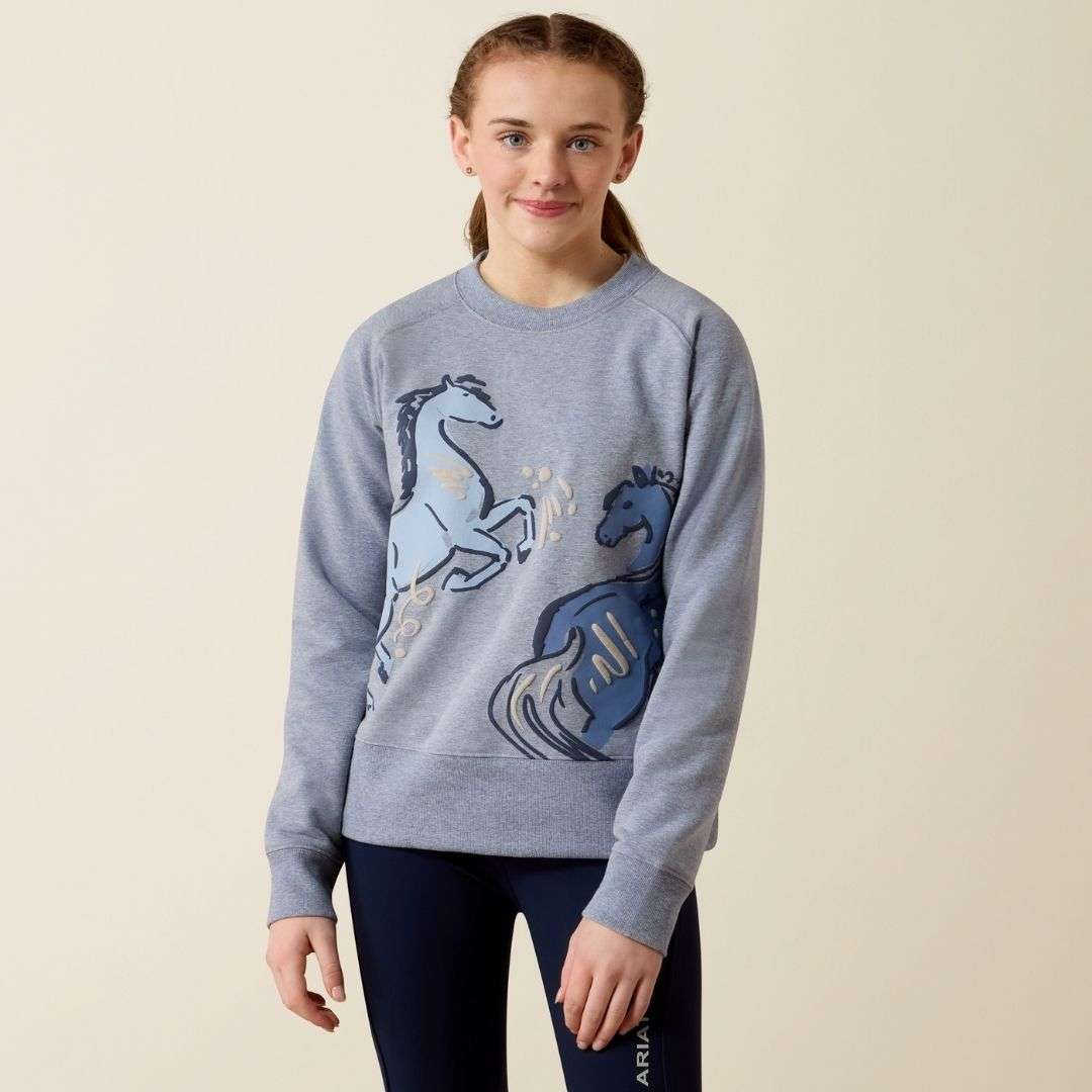 Ariat Kid's Martine Sweatshirt in Blue Grey Play