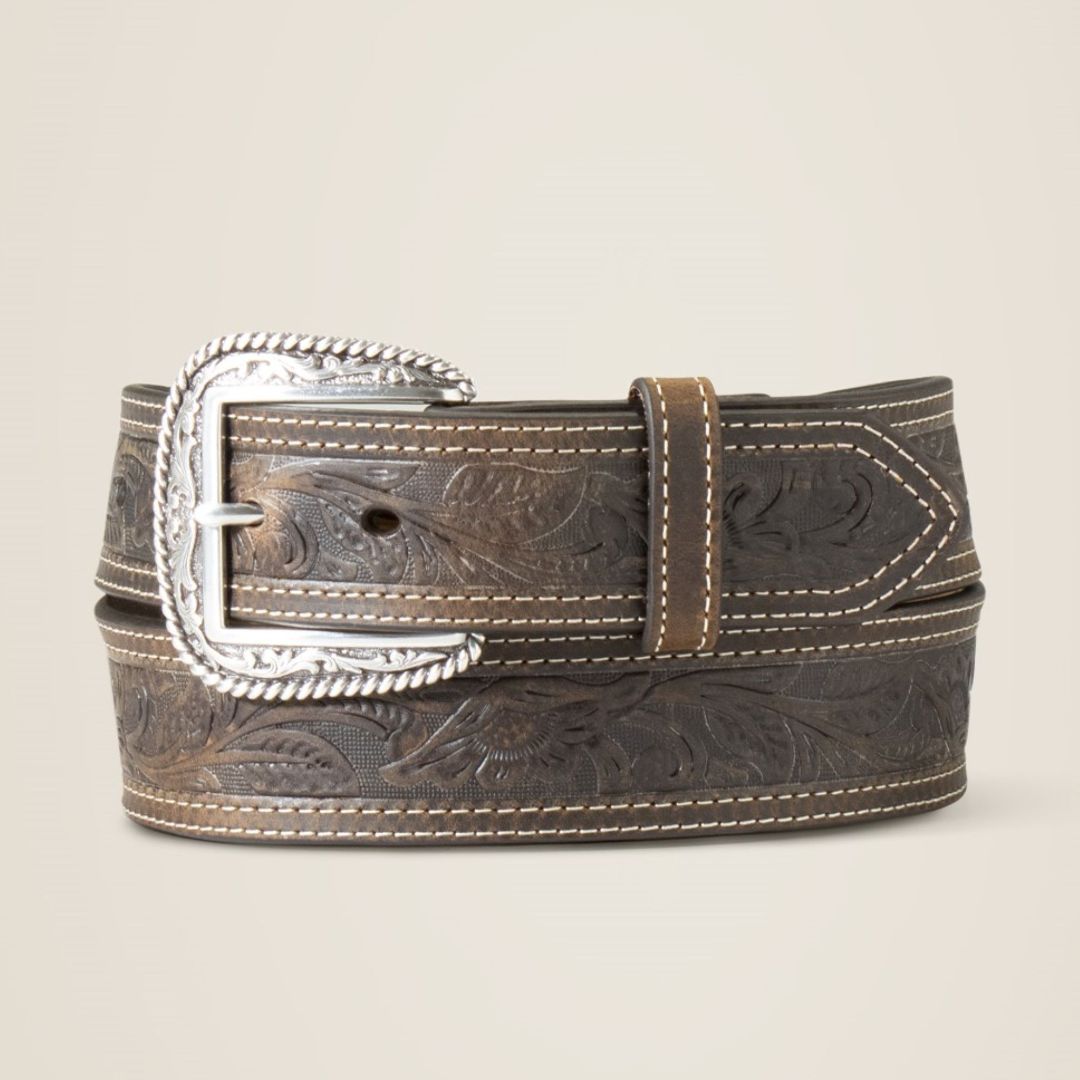 Ariat Men's Tooled Double Stitched Belt in Brown
