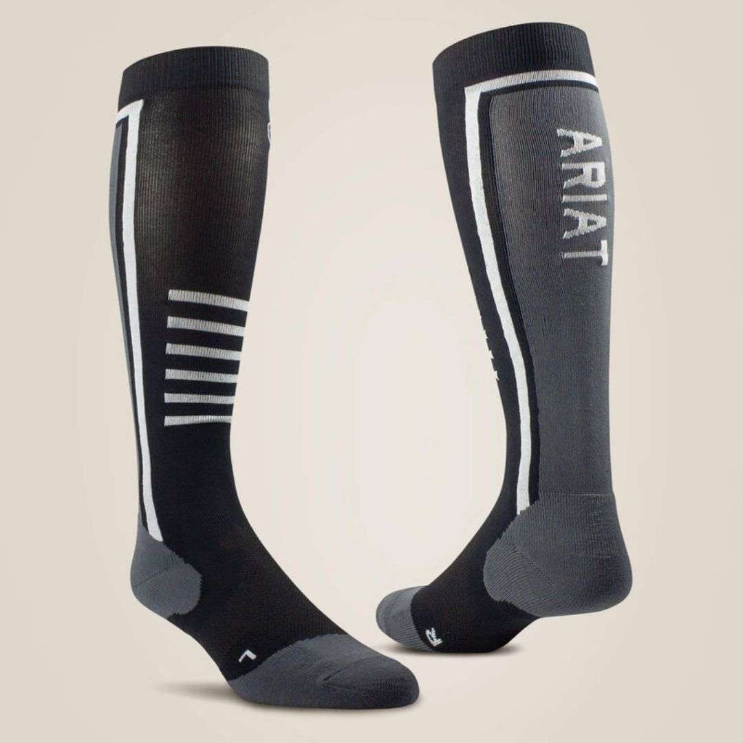 Ariat Women's AriaTEK Slimline Performance Riding Socks in Black/Grey