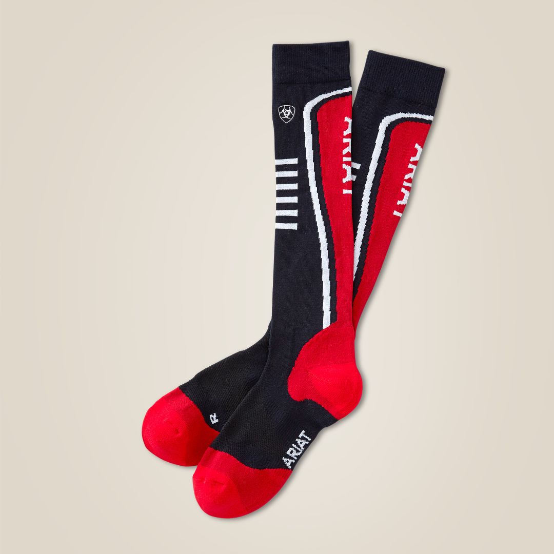 AriatTEK Slimline Performance Riding Socks in Red & Navy