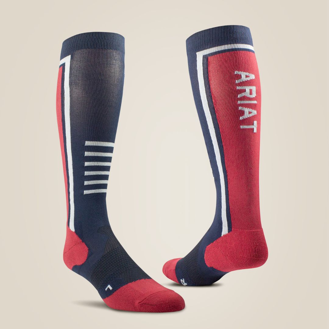 AriatTEK Slimline Performance Riding Socks in Red & Navy