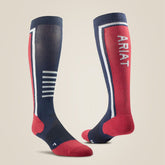 AriatTEK Slimline Performance Riding Socks in Red & Navy
