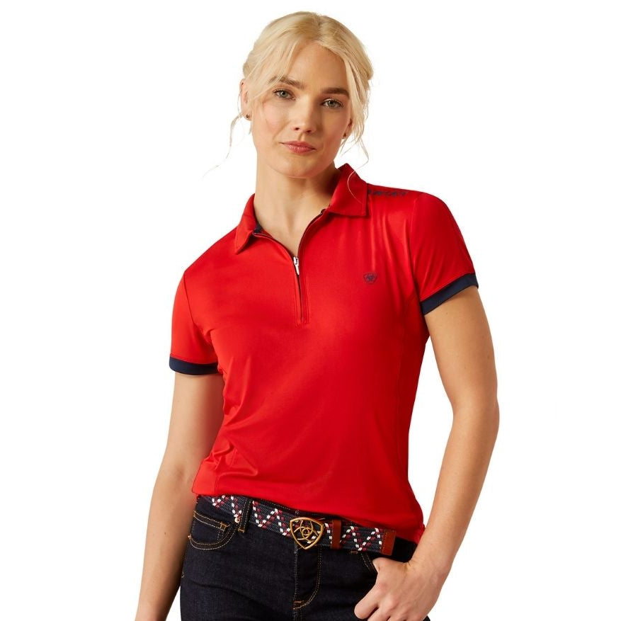 Ariat Women's Bandera Team Equestrian Half Zip Polo Shirt in Weg Red