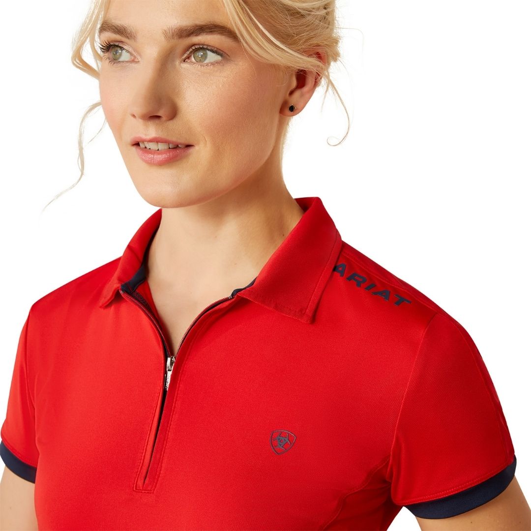 Ariat Women's Bandera Team Equestrian Half Zip Polo Shirt in Weg Red