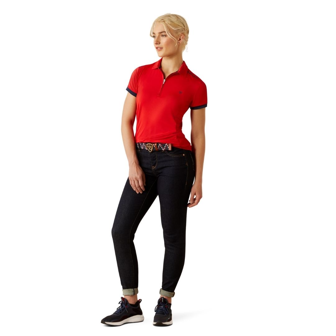 Ariat Women's Bandera Team Equestrian Half Zip Polo Shirt in Weg Red