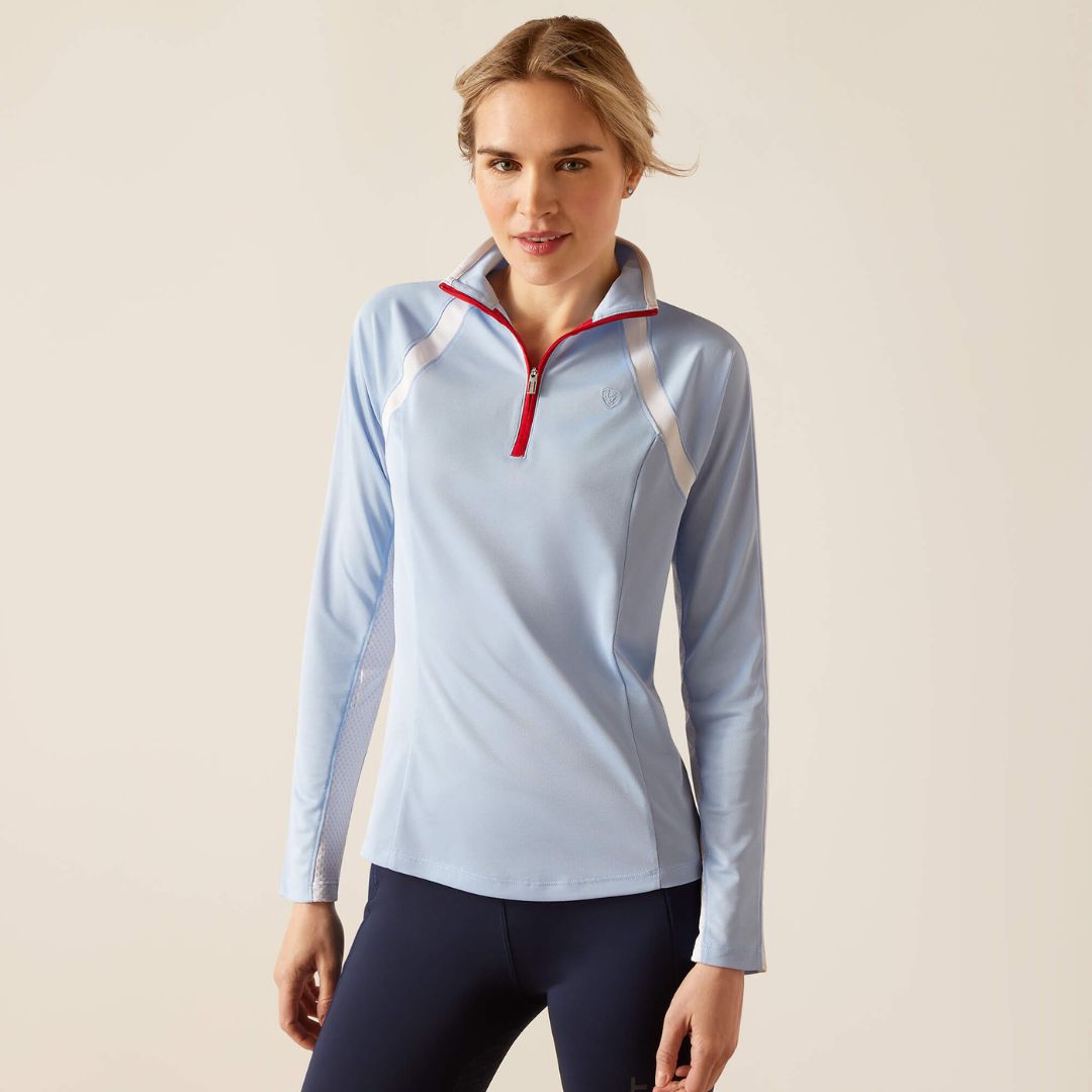 Ariat Women's Sunstopper 1/4 Zip Baselayer in Chambray Blue