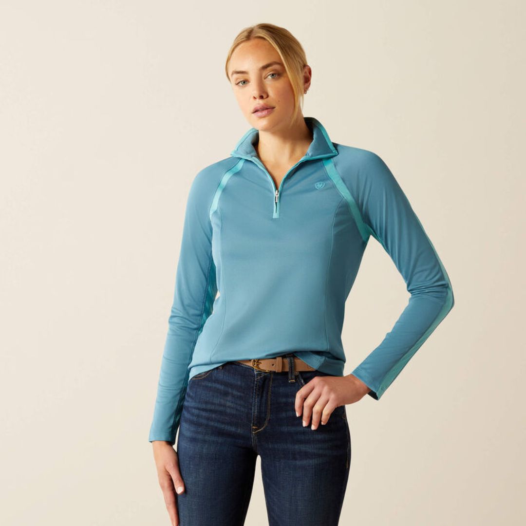 Ariat Women's Sunstopper 1/4 Zip Baselayer Storm Blue