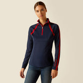 Ariat Women's Sunstopper 1/4 Zip Baselayer in Navy & Red