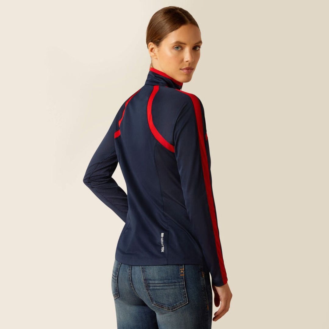 Ariat Women's Sunstopper 1/4 Zip Baselayer in Navy & Red