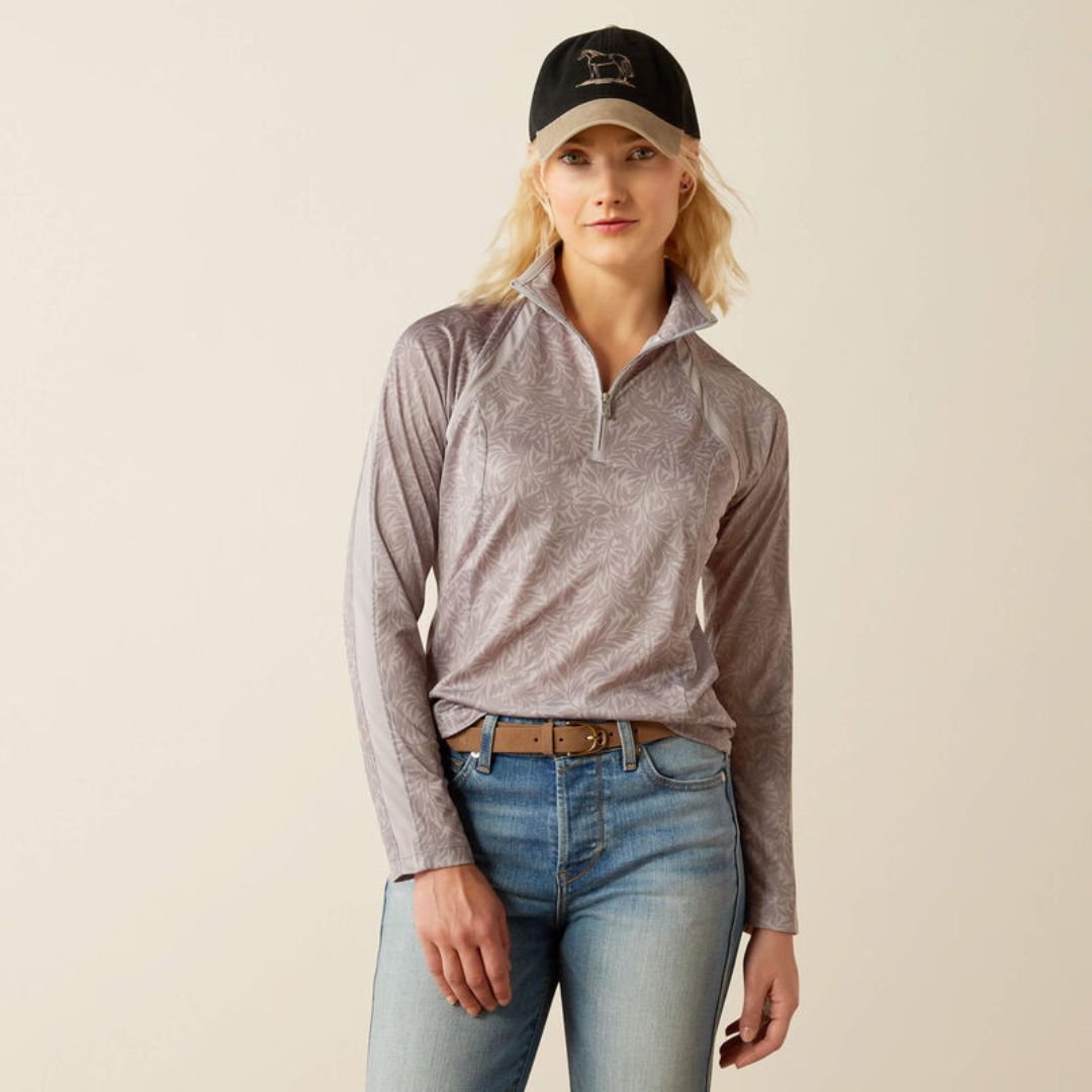 Ariat Women's Sunstopper 1/4 Zip Baselayer in Silver Sconce Fern
