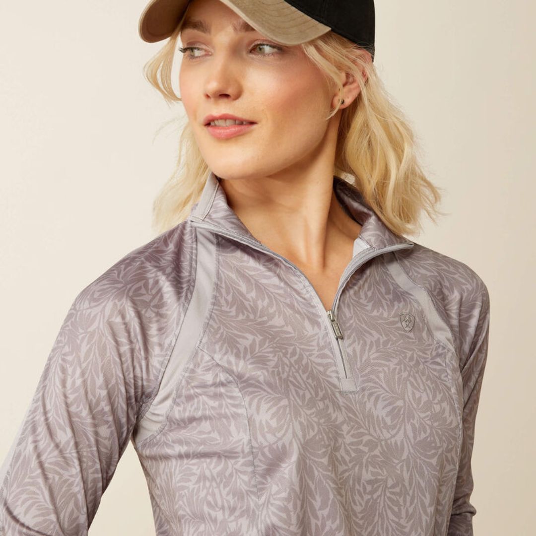 Ariat Women's Sunstopper 1/4 Zip Baselayer in Silver Sconce Fern