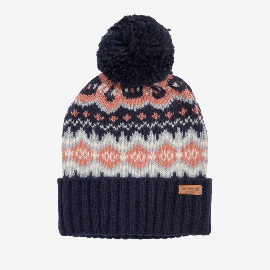 Barbour Fair isle Dog Jumper & Bobble Hat Gift Set in Pink & Navy