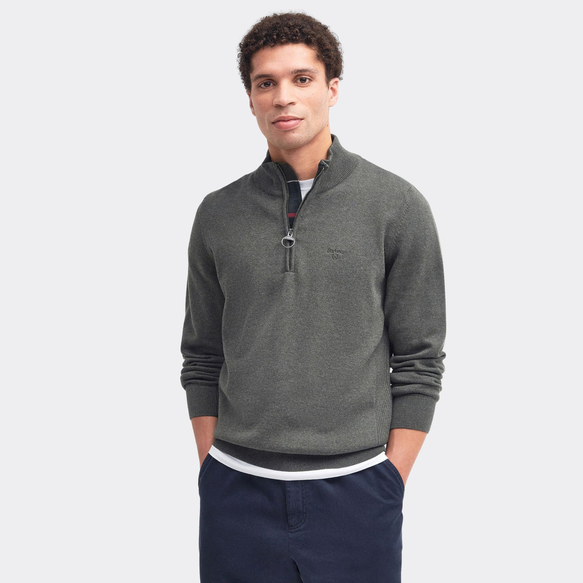 Barbour Men's Cotton Half-Zip Jumper in Olive Marl