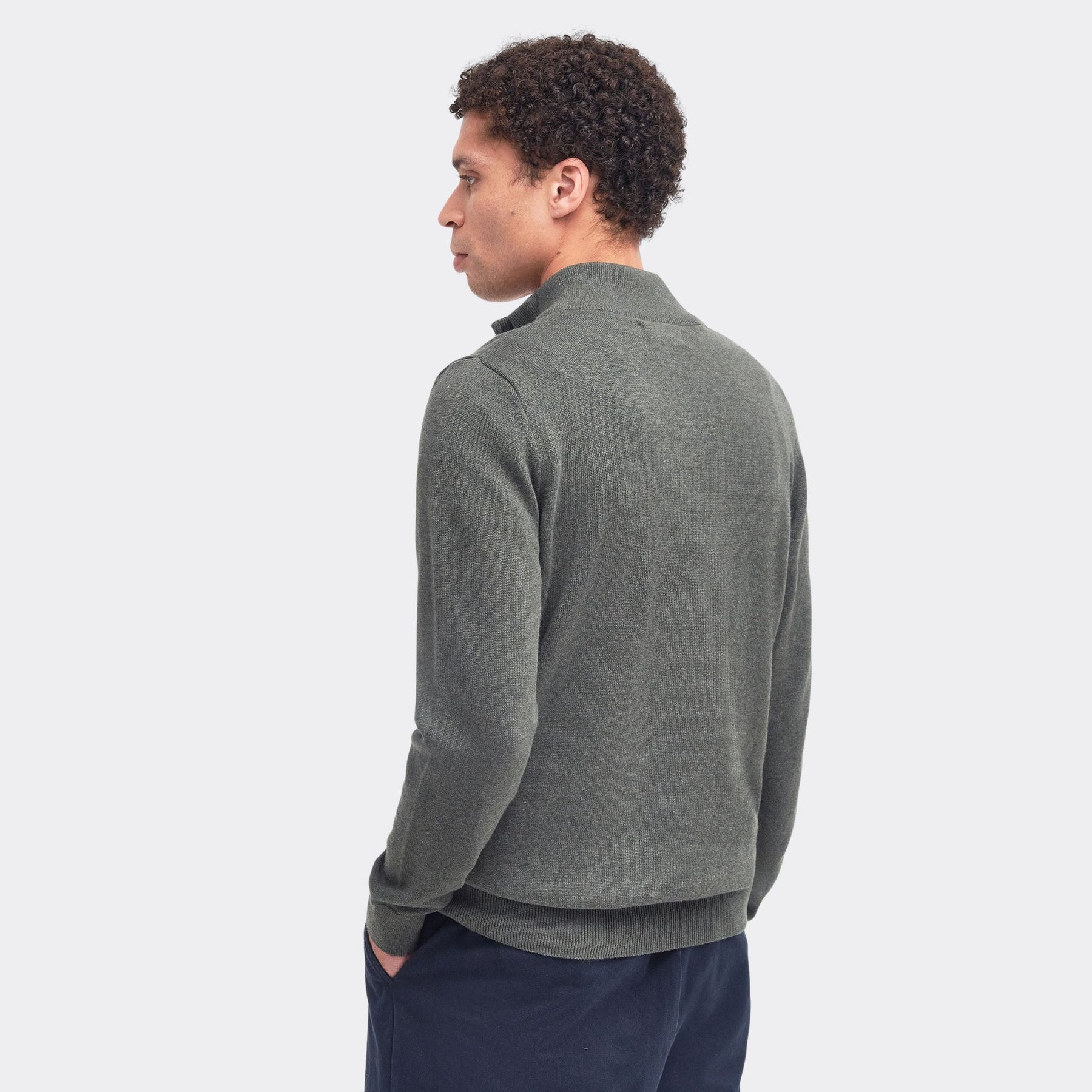 Barbour Men's Cotton Half-Zip Jumper in Olive Marl