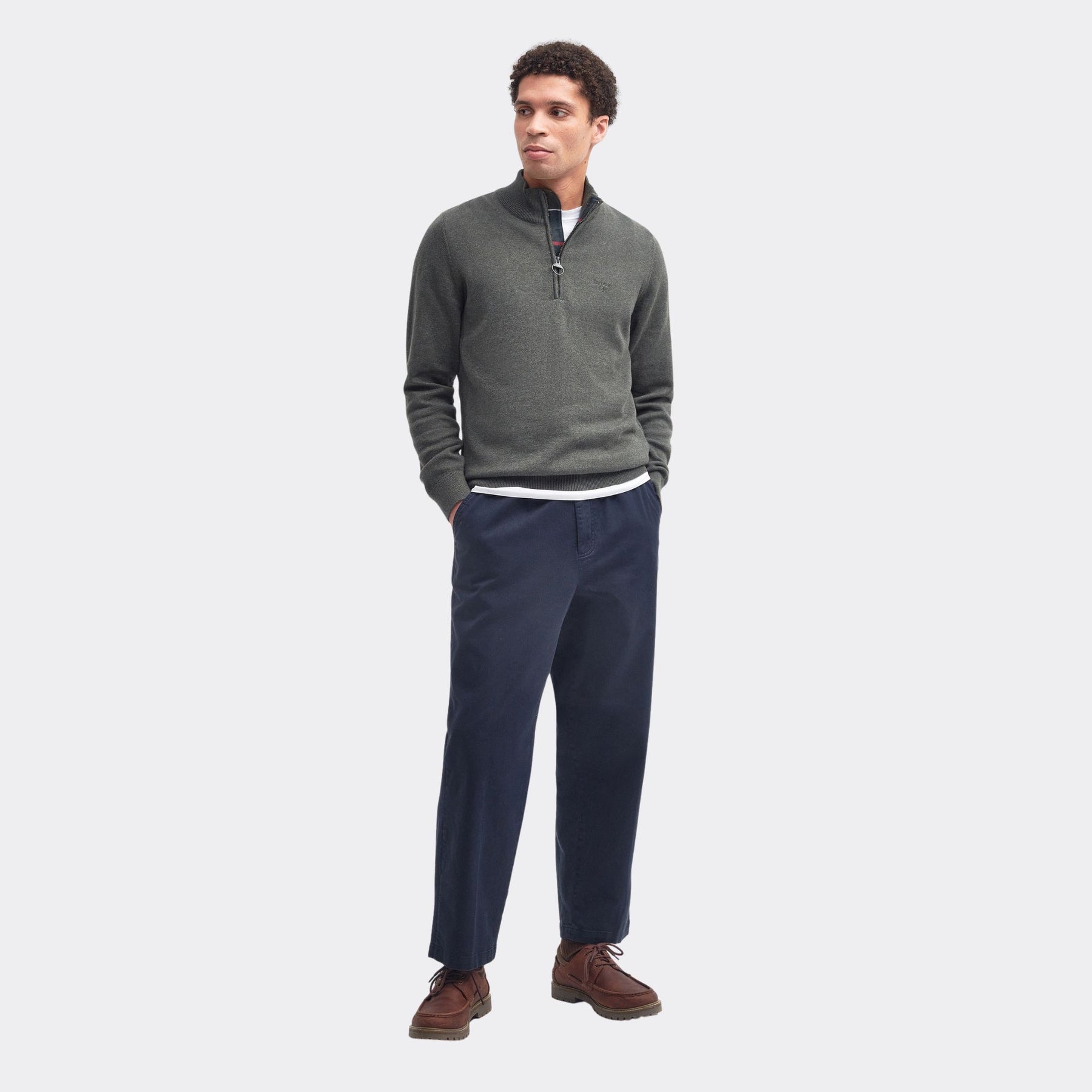Barbour Men's Cotton Half-Zip Jumper in Olive Marl