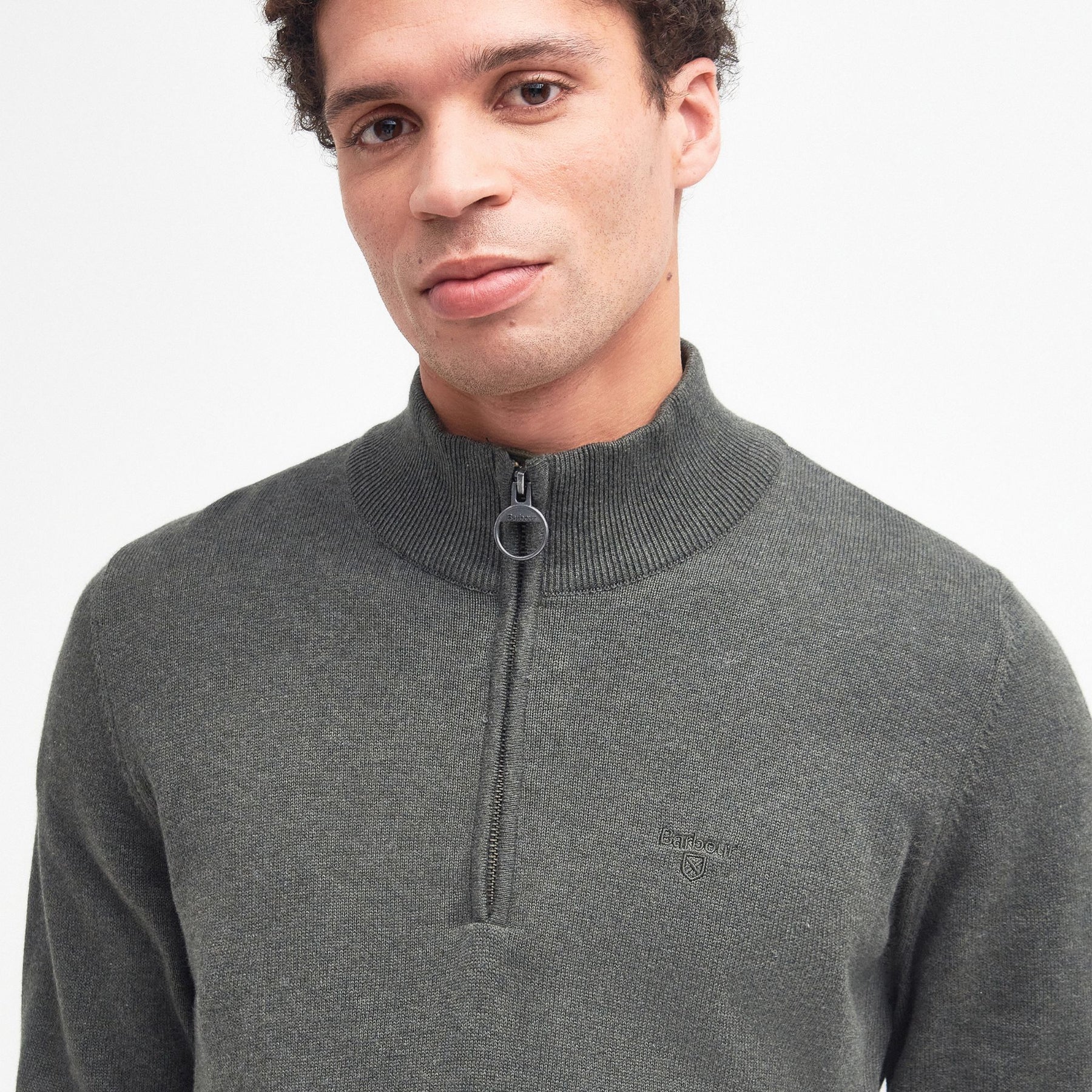 Barbour Men's Cotton Half-Zip Jumper in Olive Marl