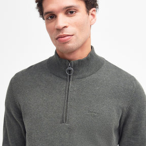 Barbour Men's Cotton Half-Zip Jumper in Olive Marl