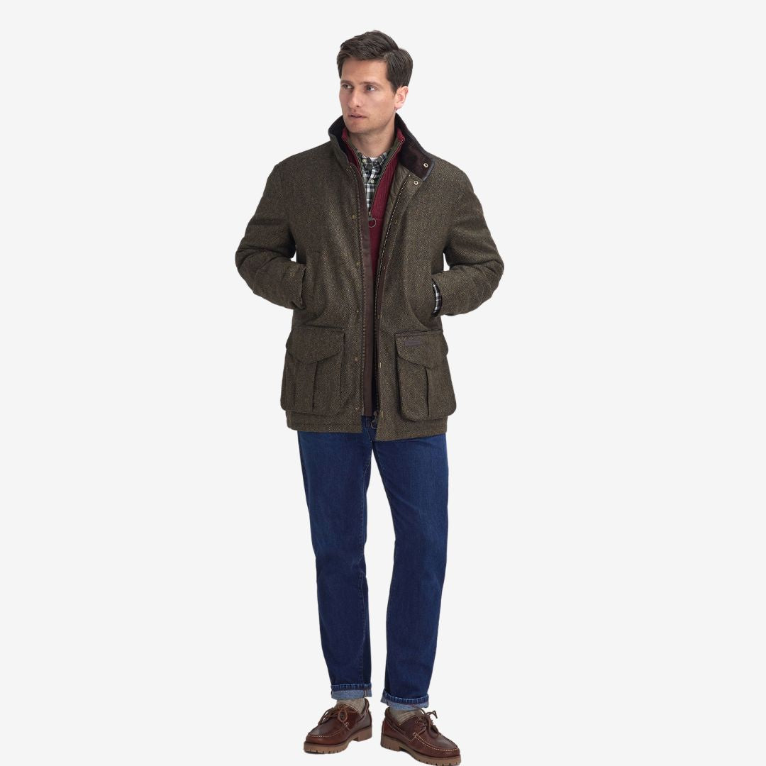 Barbour Men's Hereford Tweed Wool Jacket in Olive