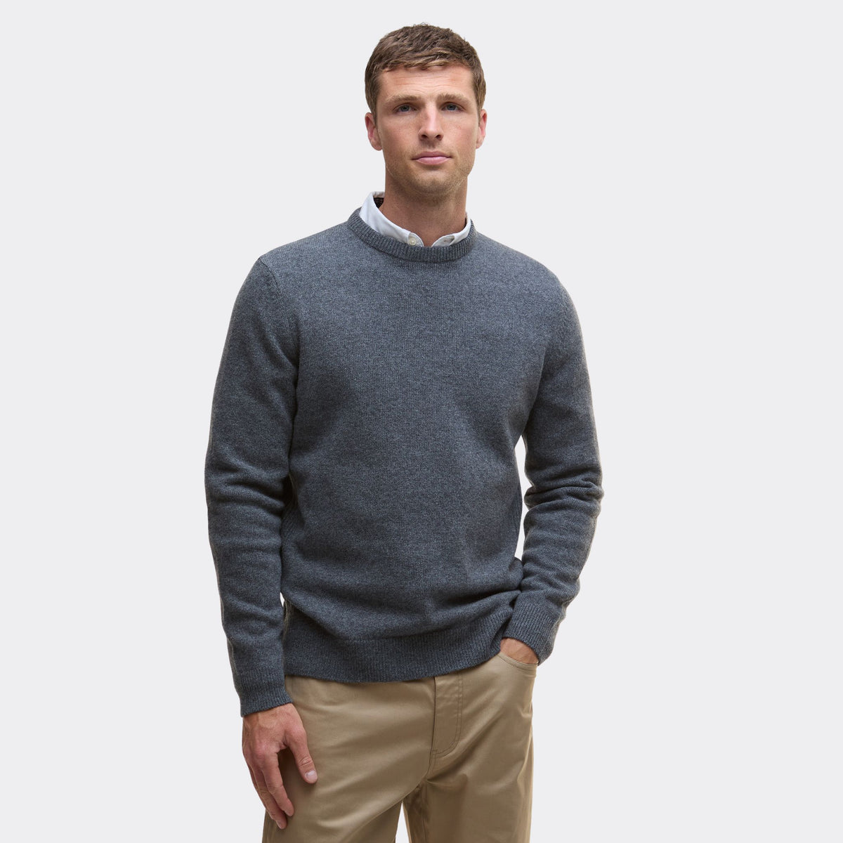 Barbour Men's Holden Crew Neck Jumper in Mid Grey Marl