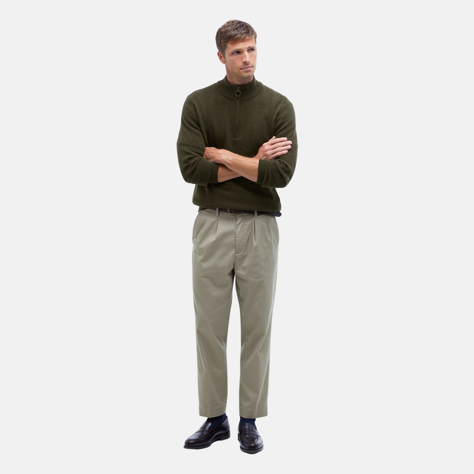 Barbour Men's Holden Half Zip Jumper in Olive
