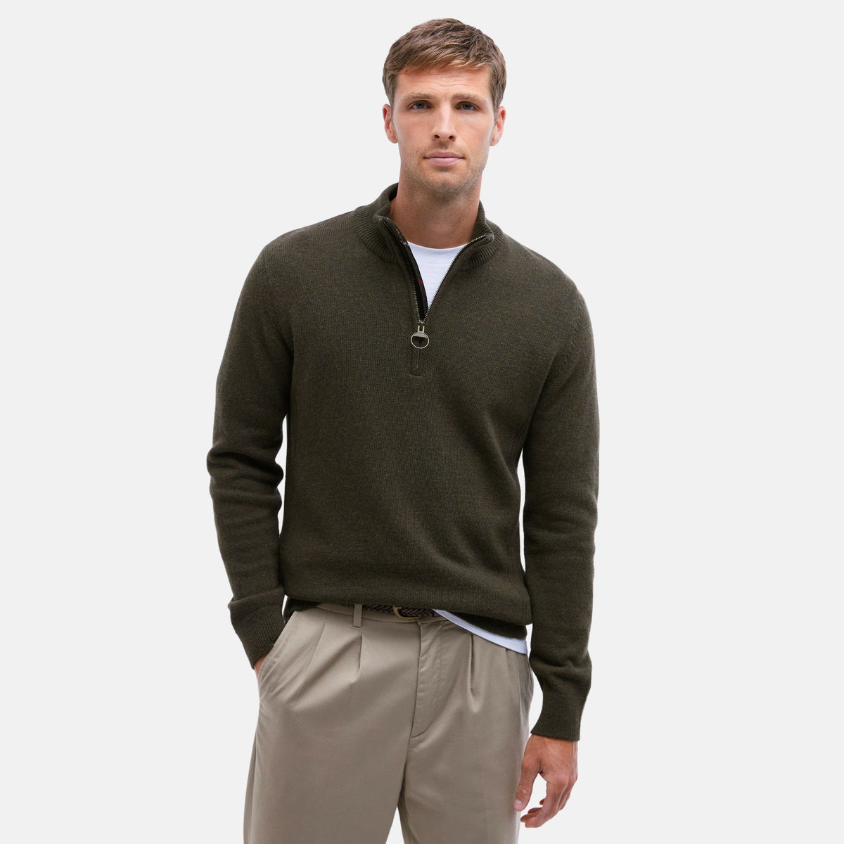 Barbour Men's Holden Half Zip Jumper in Olive