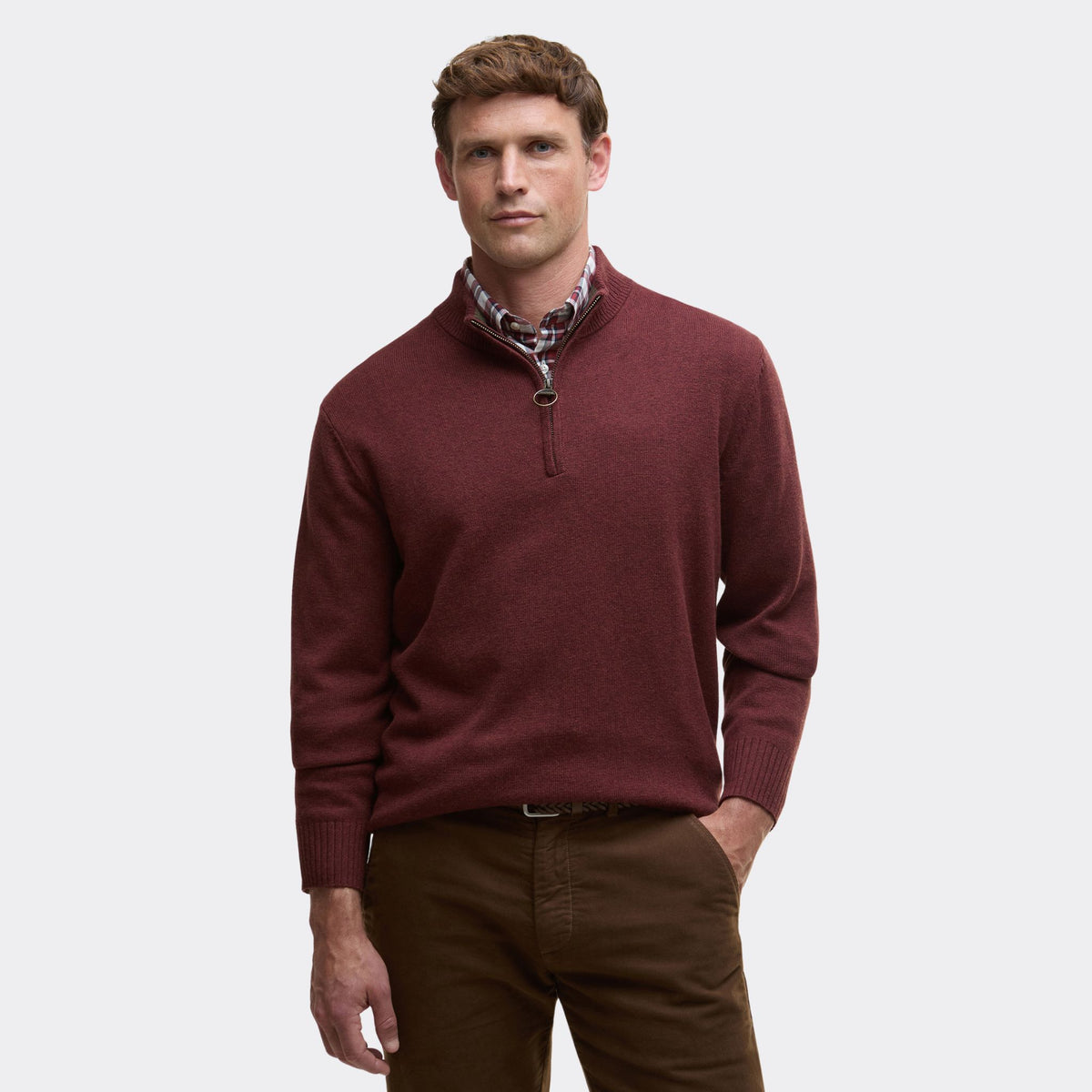 Barbour Men's Kelson Half-Zip Jumper in Fired Brick