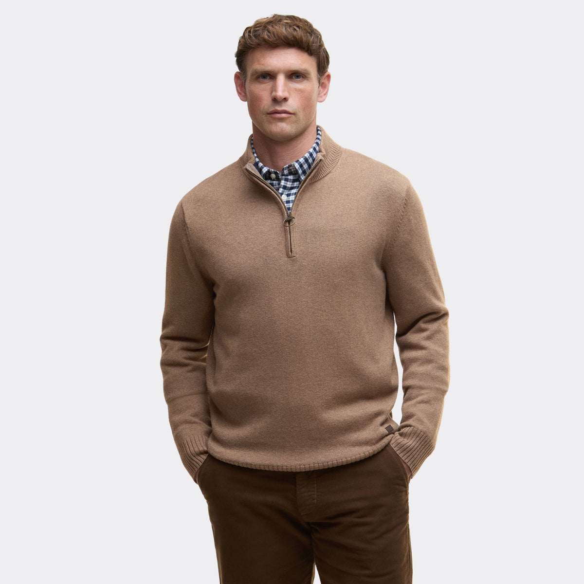 Barbour Men's Kelson Half-Zip Jumper in Stone