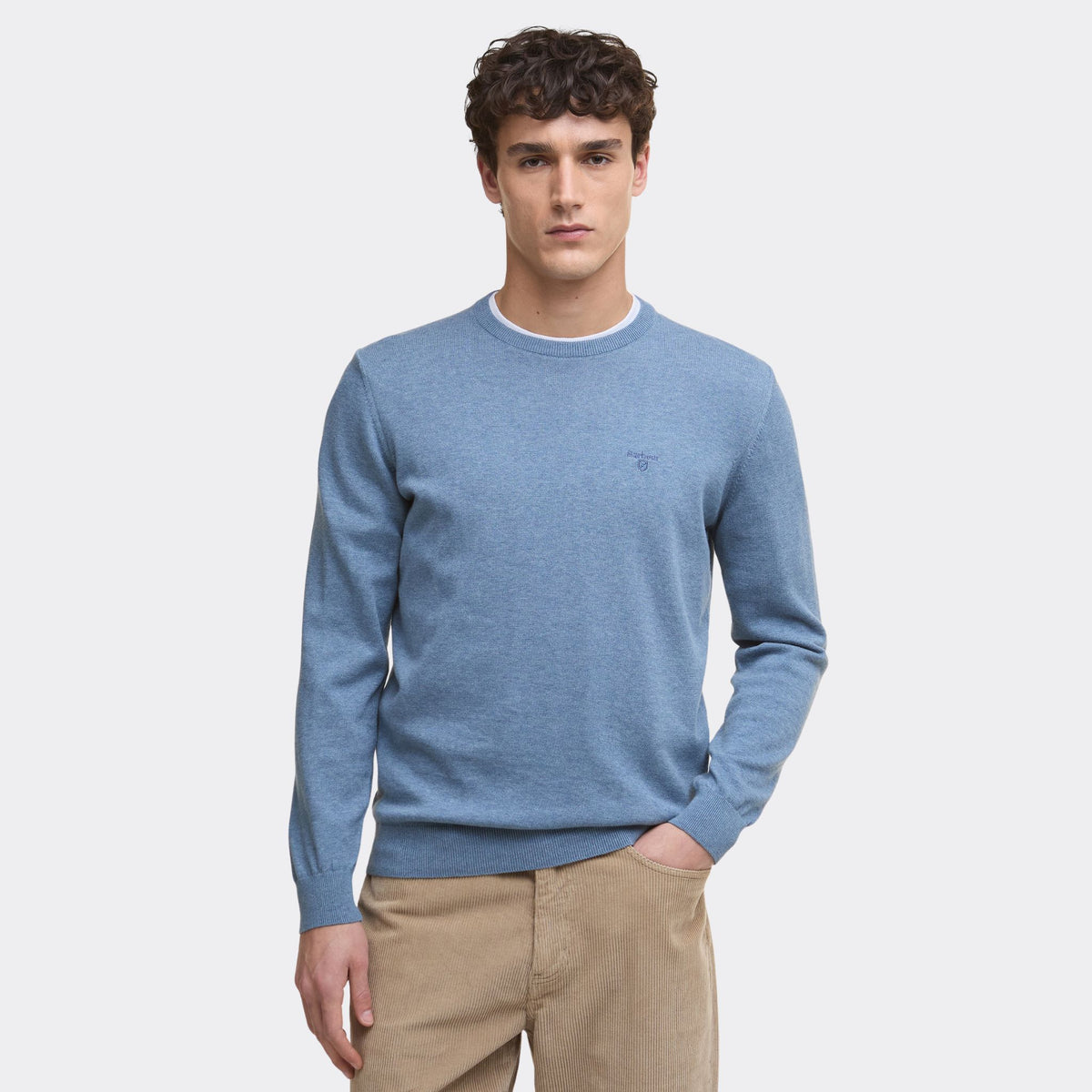 Barbour Men's Pima Cotton Crew Neck Jumper in Bluestone