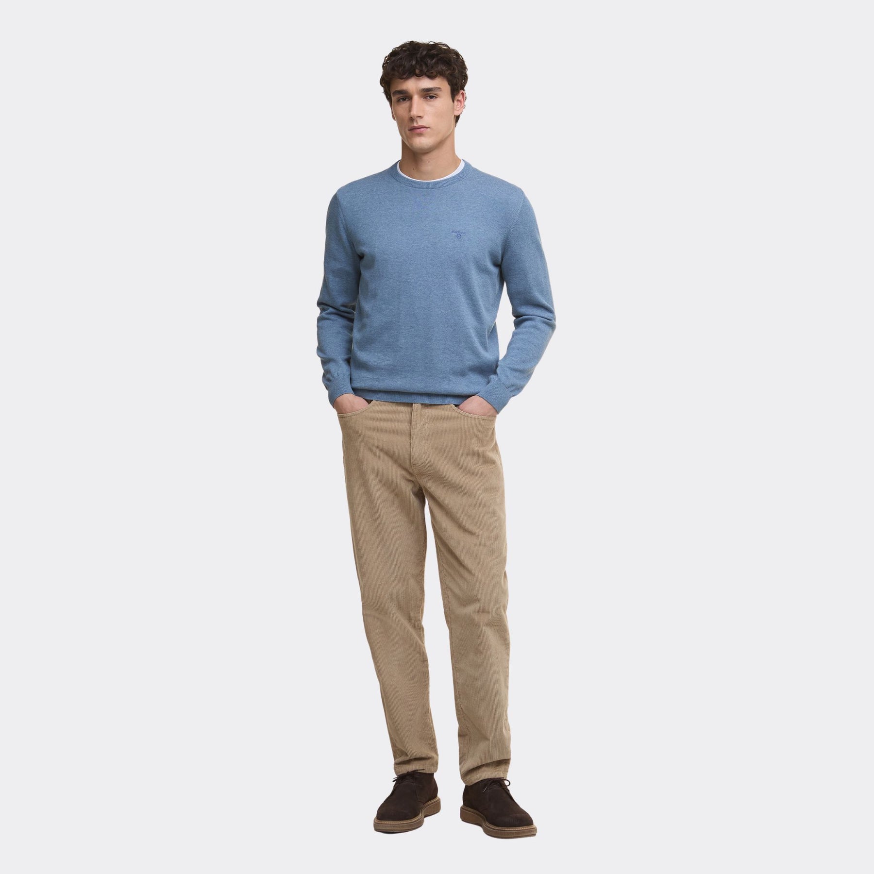 Barbour Men's Pima Cotton Crew Neck Jumper in Bluestone