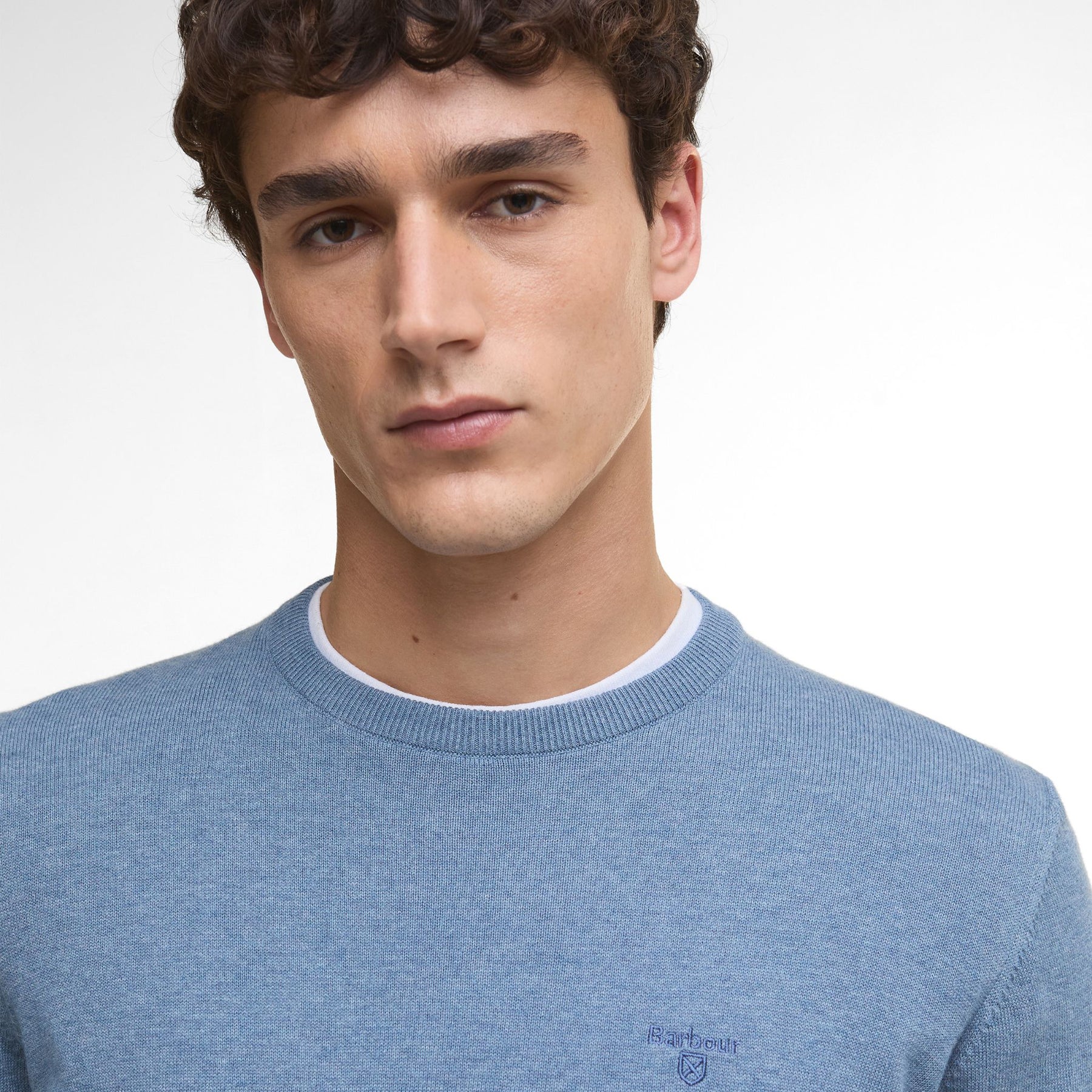 Barbour Men's Pima Cotton Crew Neck Jumper in Bluestone