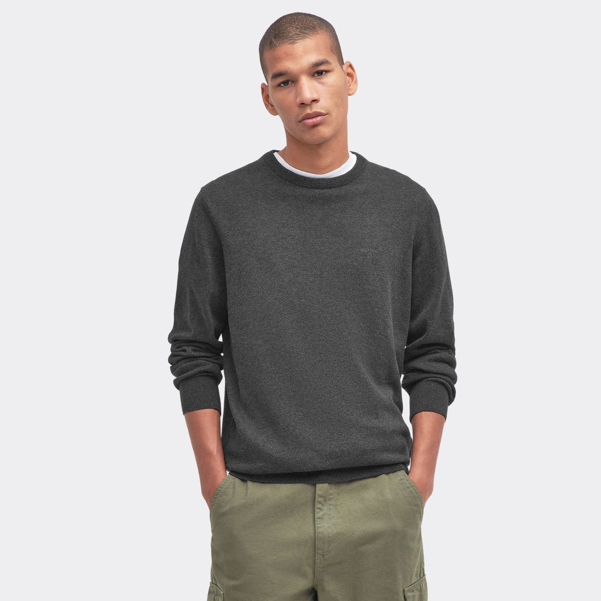 Barbour Men's Pima Cotton Crew Neck Jumper in Charcoal