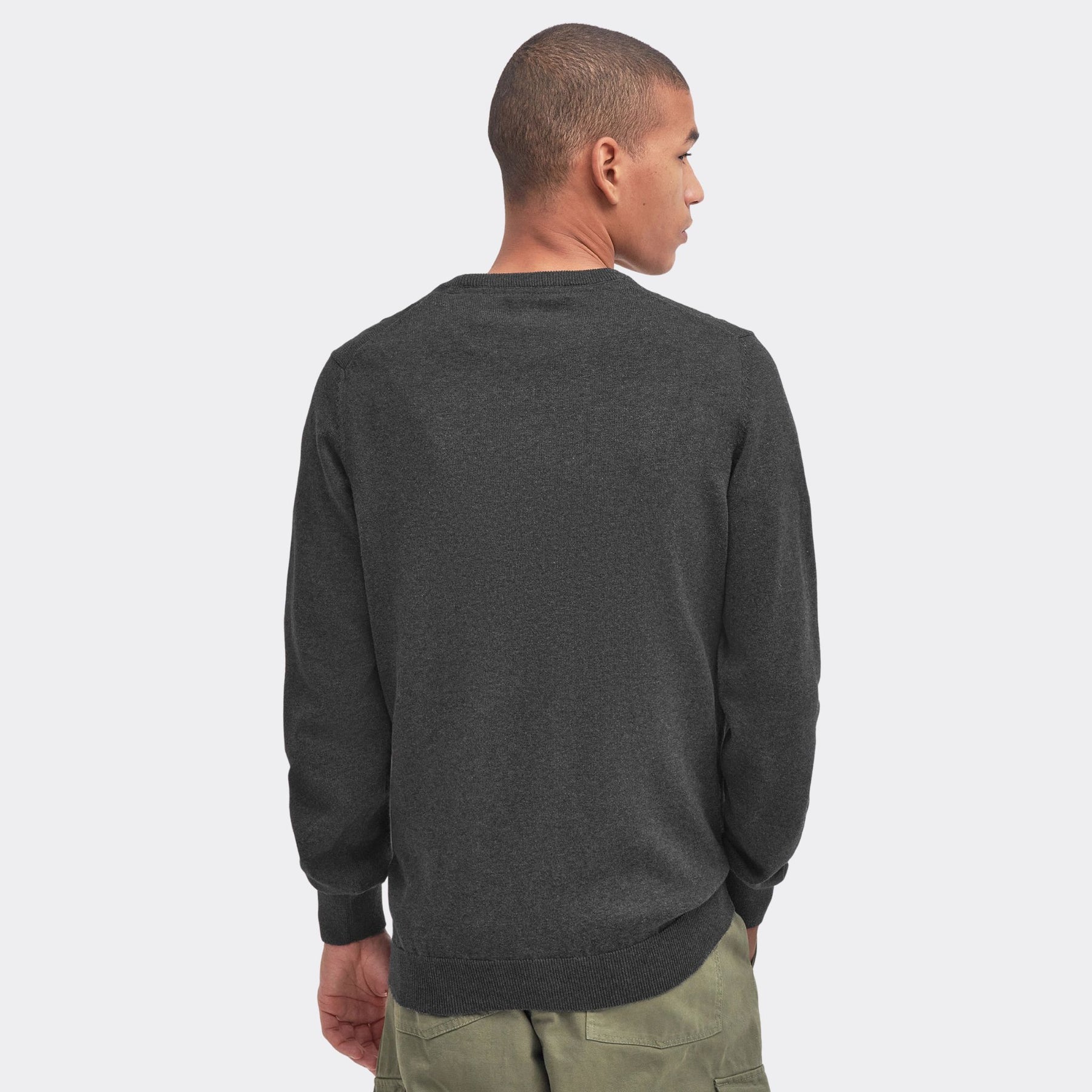 Barbour Men's Pima Cotton Crew Neck Jumper in Charcoal