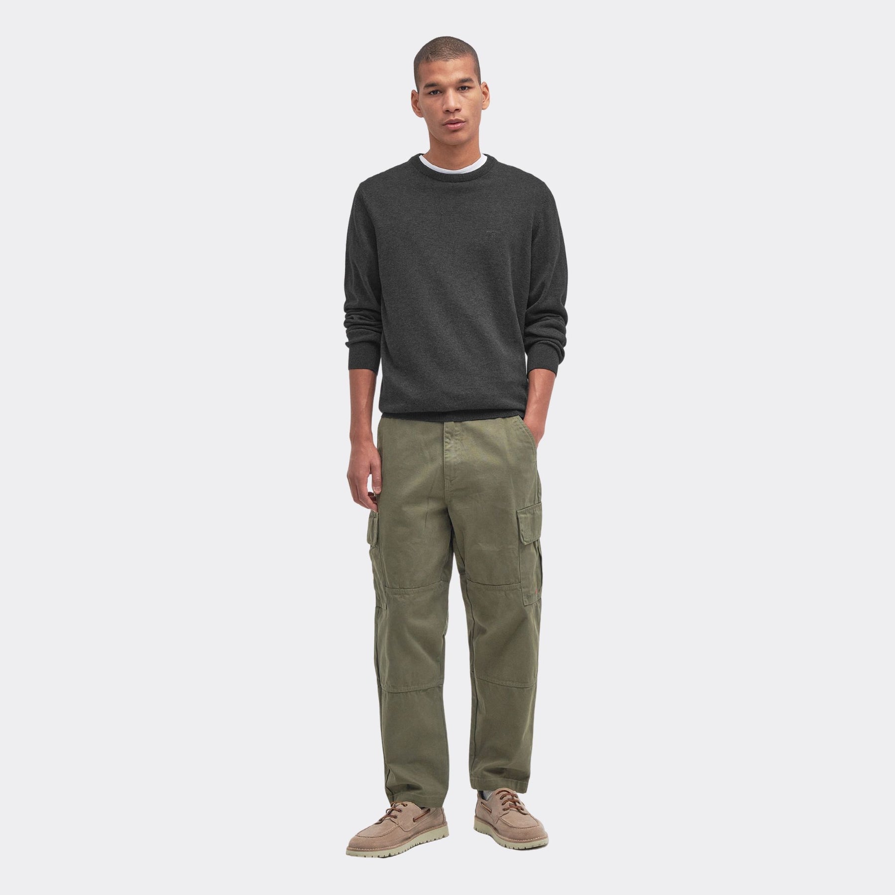 Barbour Men's Pima Cotton Crew Neck Jumper in Charcoal
