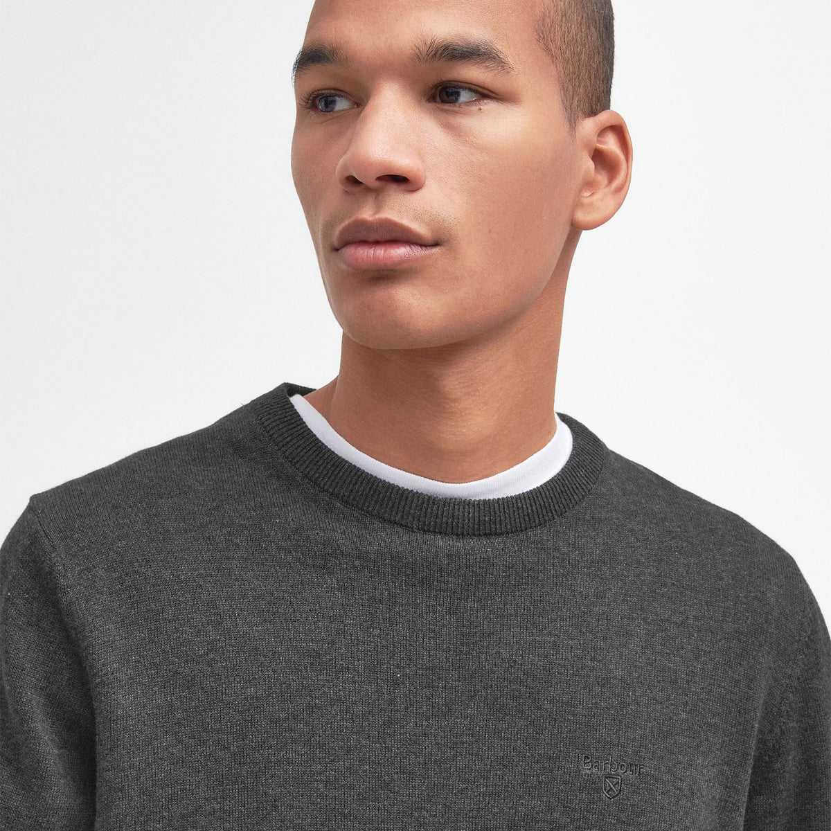 Barbour Men's Pima Cotton Crew Neck Jumper in Charcoal