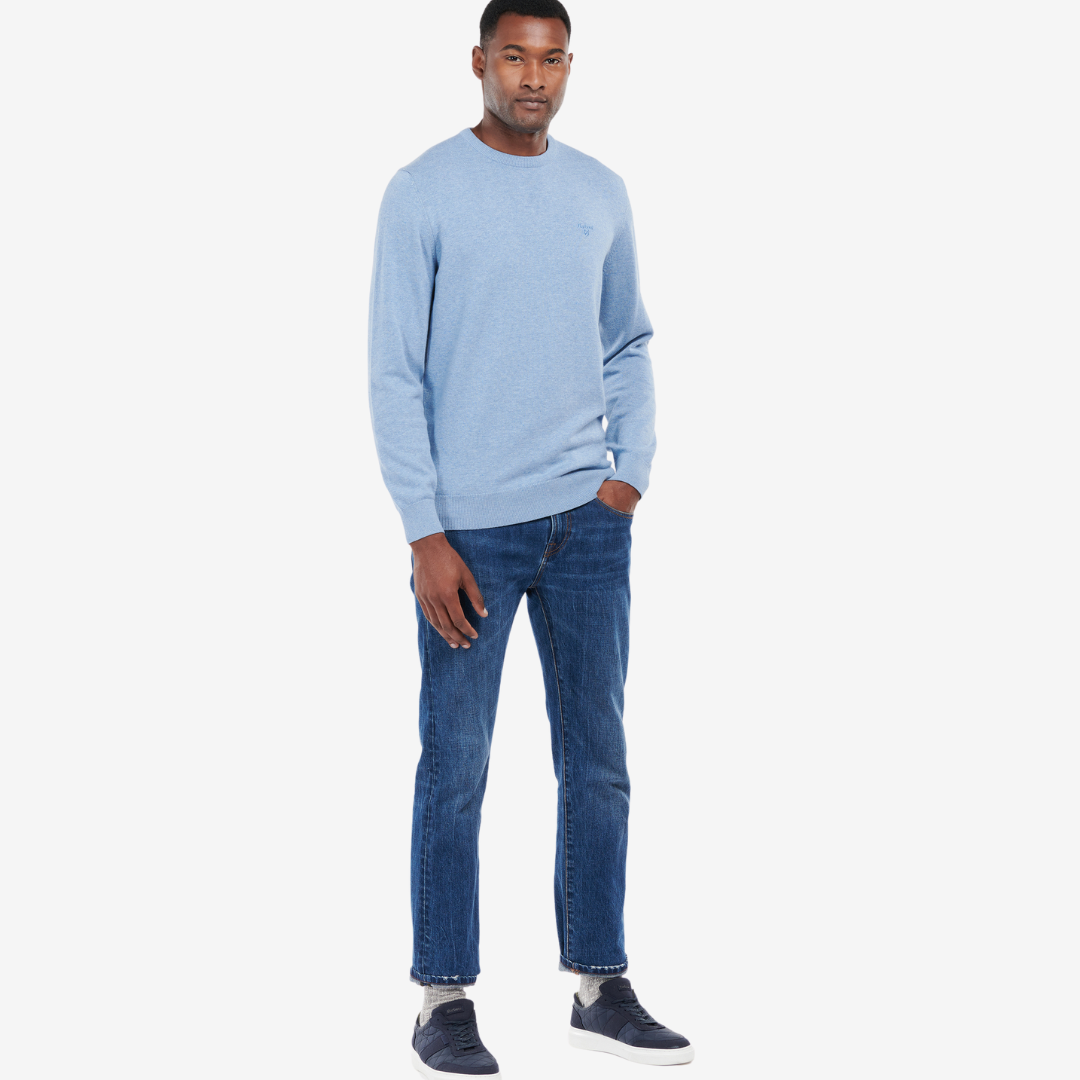 Barbour Men's Pima Cotton Crew Neck Jumper in Dark Chambray