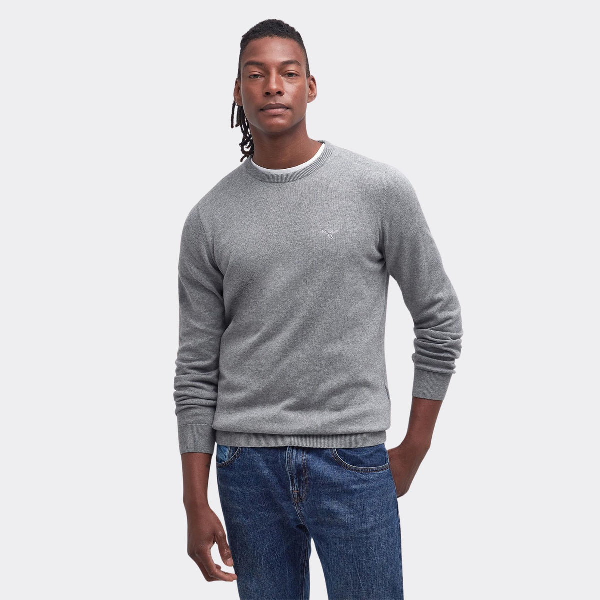 Barbour Men's Pima Cotton Crew Neck Jumper in Grey